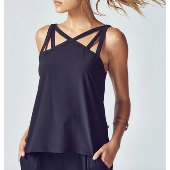 New Fabletics Liza Strappy Tank Top Solid Black Size Medium - Picture 10 of 10